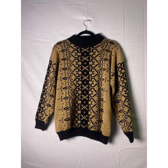 Vintage Arielle Beige Black Metallic Thread CrewNeck Pullover Sweater Size Small - Picture 1 of 3